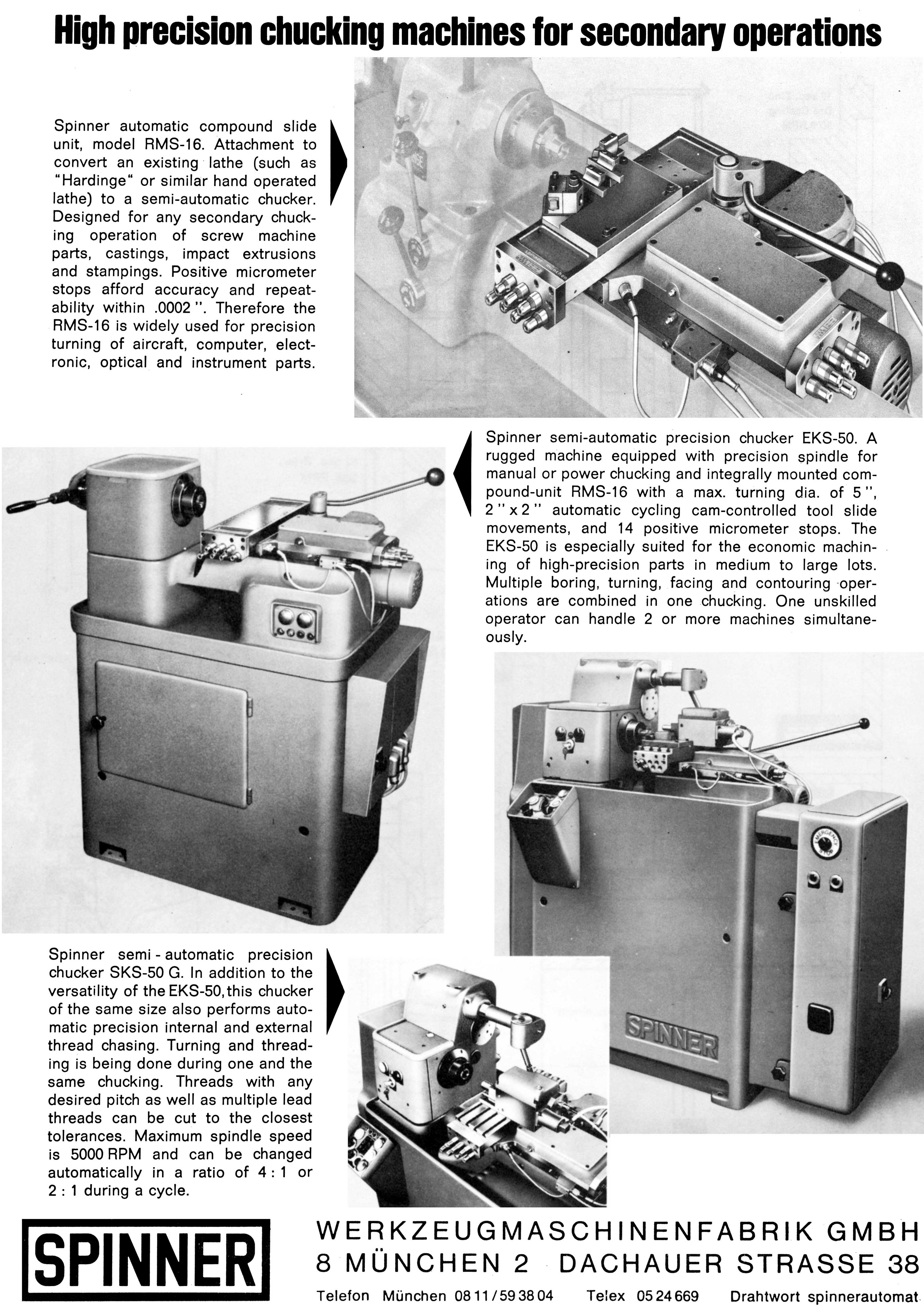 Spinner Auto Chucking Lathes SKS-50, SKS-50G, EKS-50